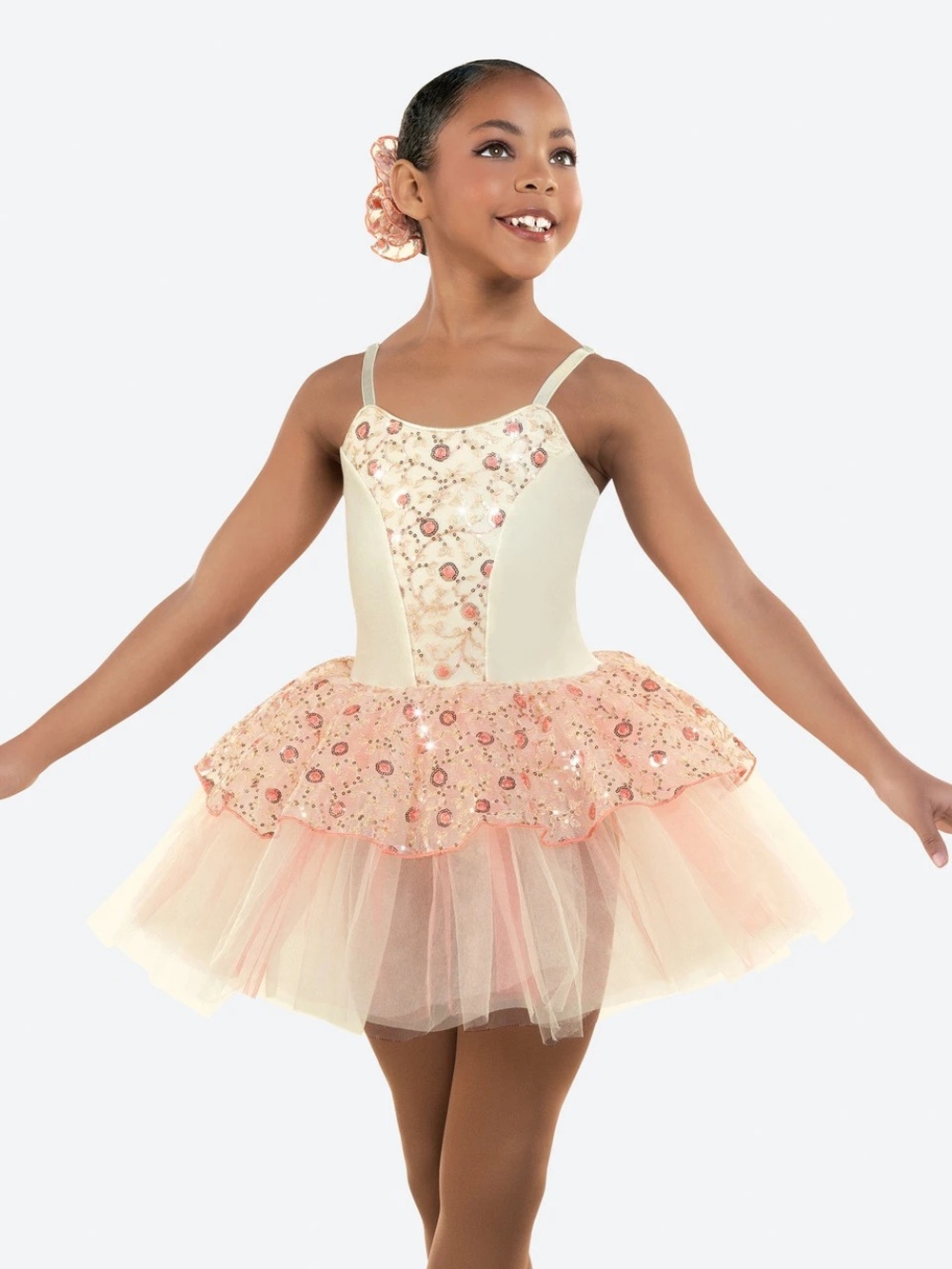 Girls Peach Ballet Tutu Costume with Sequin Floral Bodice medium child